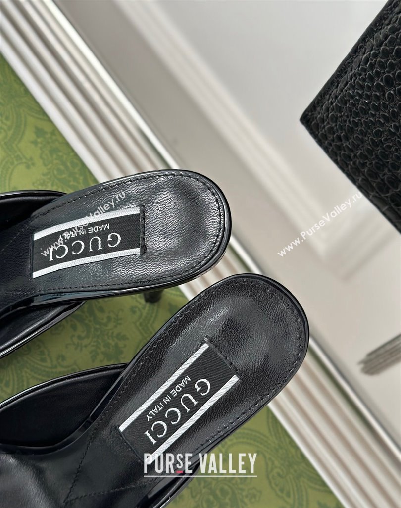 Gucci Horsebit 1955 High Heel Slide Sandals 9.5cm in Patent Leather Black 2023 (MD-231218004)