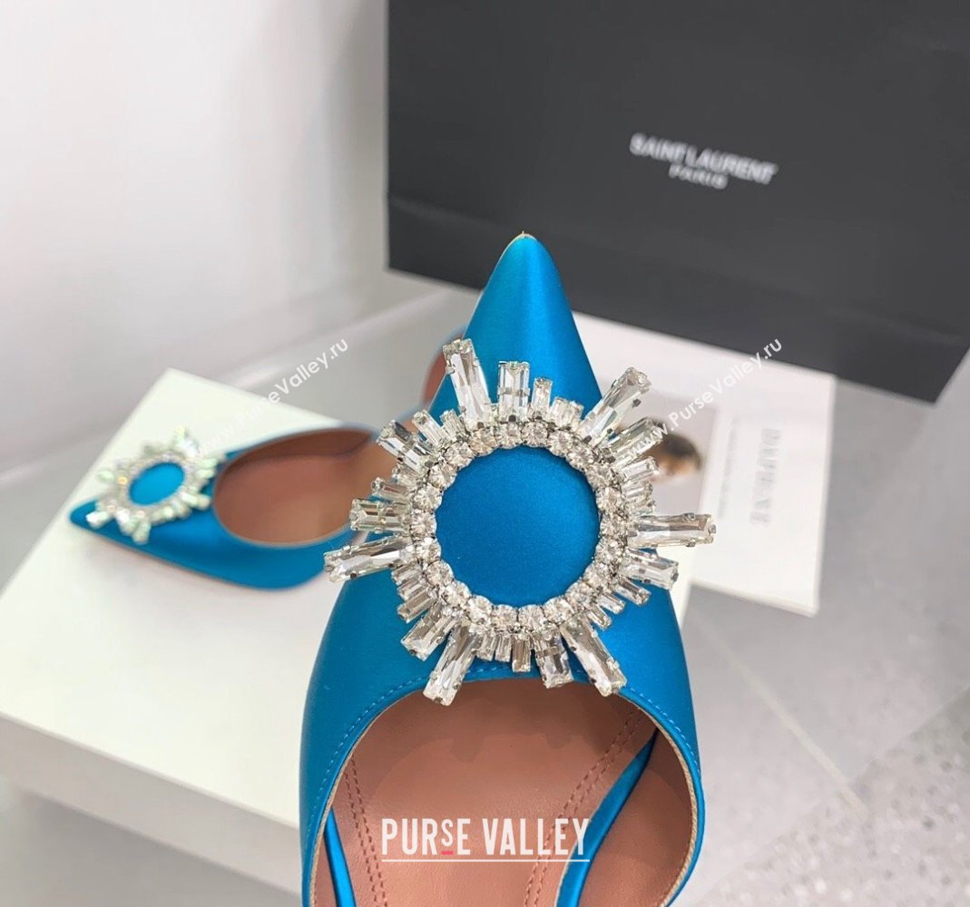 Amina Muaddi Begum Embellished Slingback Pumps 9.5 cm in Silk and Crystals Light Blue 2023 1214 (KER-231214071)