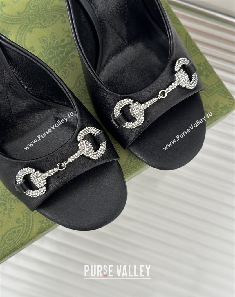 Gucci Horsebit 1955 High Heel Slide Sandals 9.5cm in Calf Leather Black 2023 (MD-231218008)