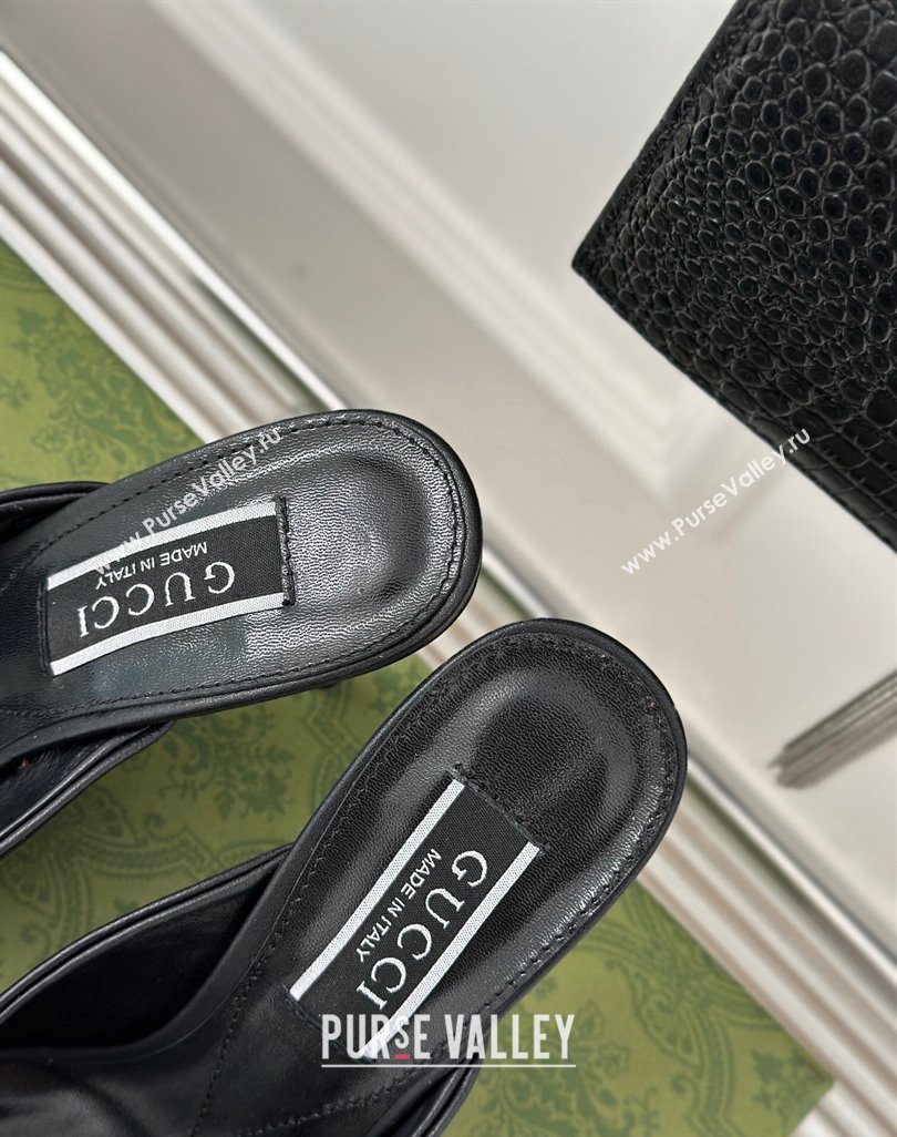 Gucci Horsebit 1955 High Heel Slide Sandals 9.5cm in Calf Leather Black 2023 (MD-231218008)