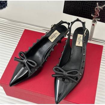 Valentino Rockstud Bow Slingback Pumps in Patent Calf Leather 6cm All Black 2023 (MD-231214110)