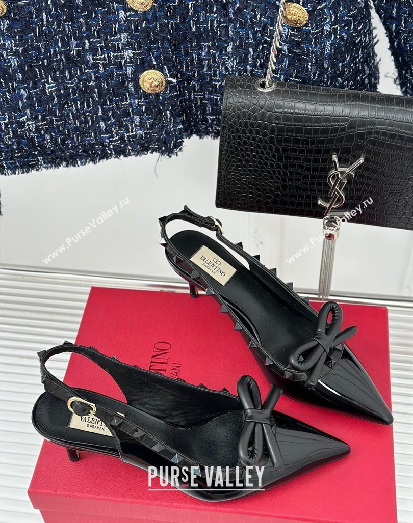 Valentino Rockstud Bow Slingback Pumps in Patent Calf Leather 6cm All Black 2023 (MD-231214110)