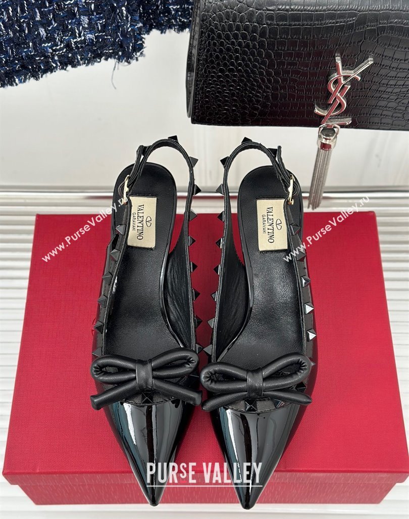 Valentino Rockstud Bow Slingback Pumps in Patent Calf Leather 6cm All Black 2023 (MD-231214110)