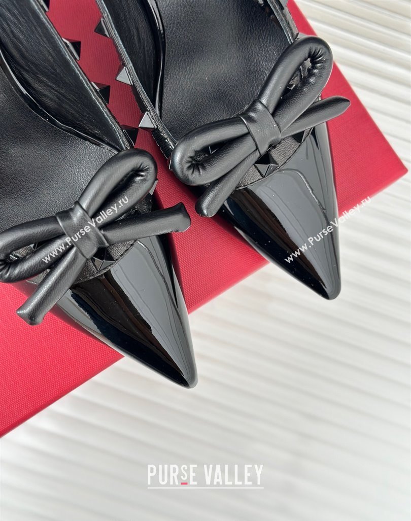 Valentino Rockstud Bow Slingback Pumps in Patent Calf Leather 6cm All Black 2023 (MD-231214110)