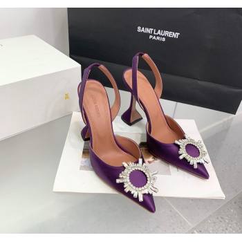 Amina Muaddi Begum Embellished Slingback Pumps 9.5 cm in Silk and Crystals Purple 2023 1214 (KER-231214072)