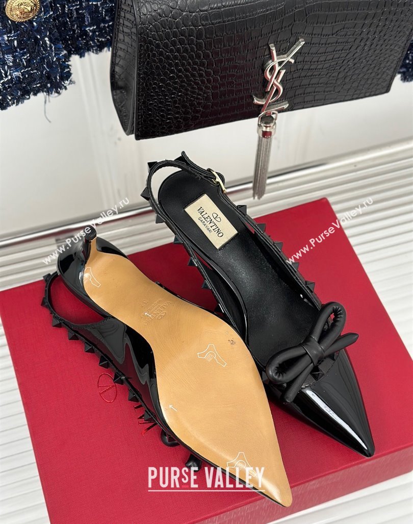 Valentino Rockstud Bow Slingback Pumps in Patent Calf Leather 6cm All Black 2023 (MD-231214110)