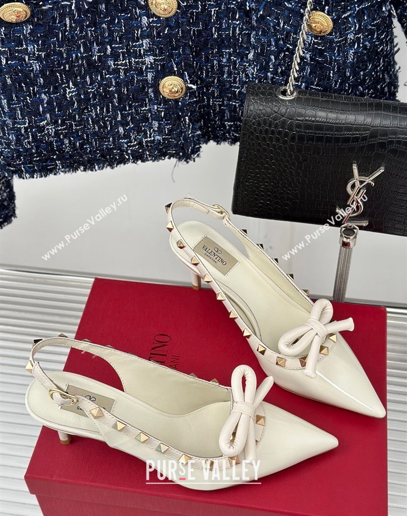 Valentino Rockstud Bow Slingback Pumps in Patent Calf Leather 6cm White 2023 (MD-231214111)