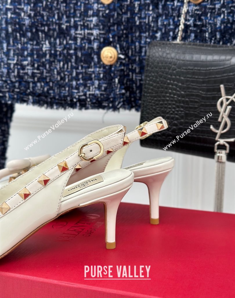 Valentino Rockstud Bow Slingback Pumps in Patent Calf Leather 6cm White 2023 (MD-231214111)