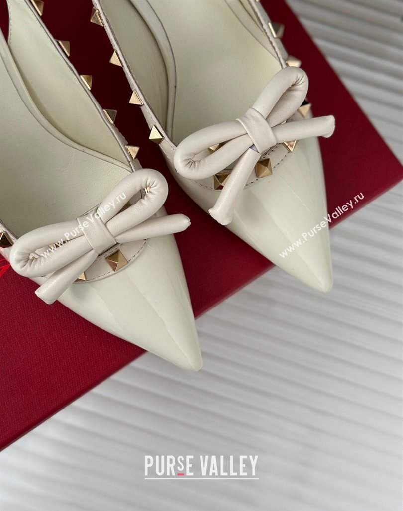 Valentino Rockstud Bow Slingback Pumps in Patent Calf Leather 6cm White 2023 (MD-231214111)