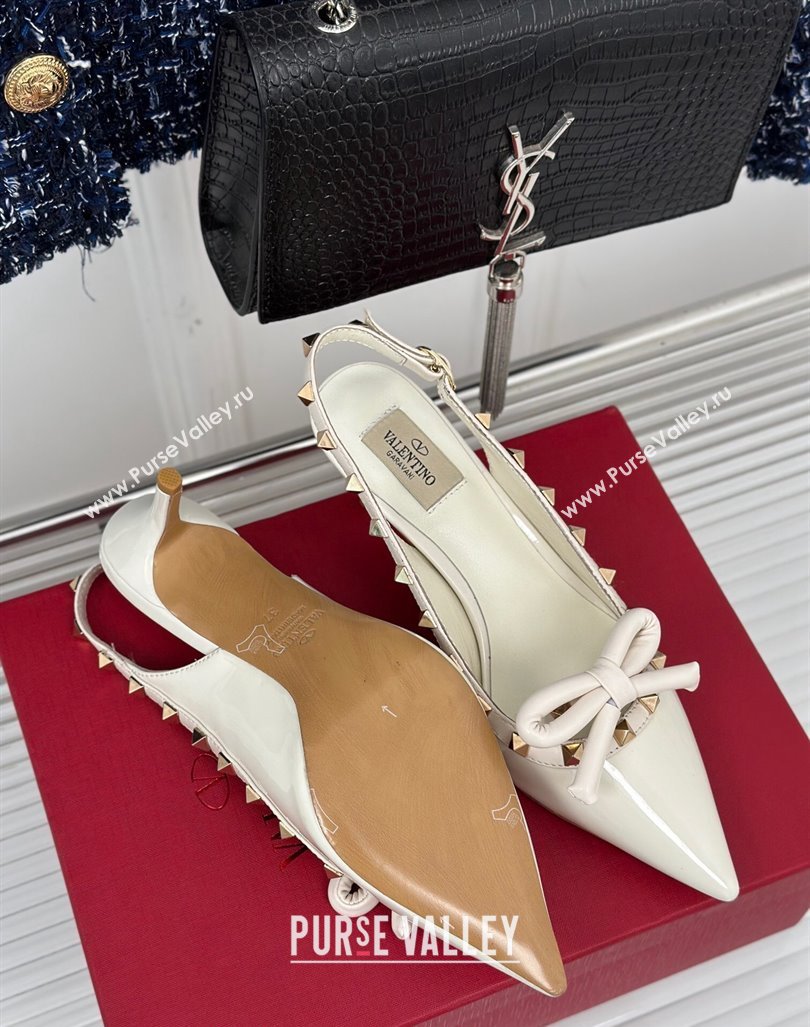 Valentino Rockstud Bow Slingback Pumps in Patent Calf Leather 6cm White 2023 (MD-231214111)