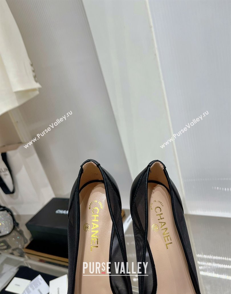 Chanel Medium Heel Pumps 6.5cm in Lambskin and Mesh Black 2023 CH121301 (ZN-231213005)