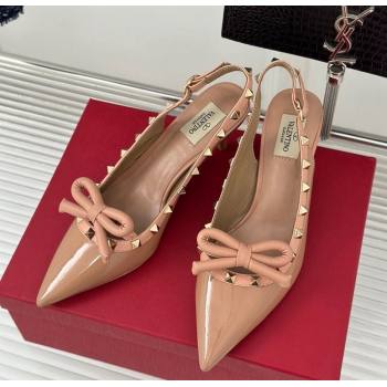 Valentino Rockstud Bow Slingback Pumps in Patent Calf Leather 6cm Dark Nude 2023 (MD-231214113)