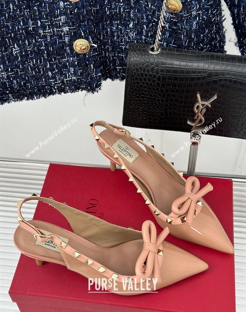 Valentino Rockstud Bow Slingback Pumps in Patent Calf Leather 6cm Dark Nude 2023 (MD-231214113)