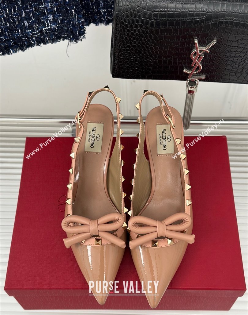 Valentino Rockstud Bow Slingback Pumps in Patent Calf Leather 6cm Dark Nude 2023 (MD-231214113)