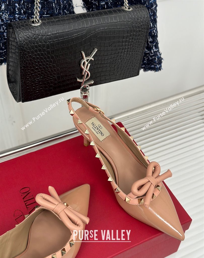 Valentino Rockstud Bow Slingback Pumps in Patent Calf Leather 6cm Dark Nude 2023 (MD-231214113)