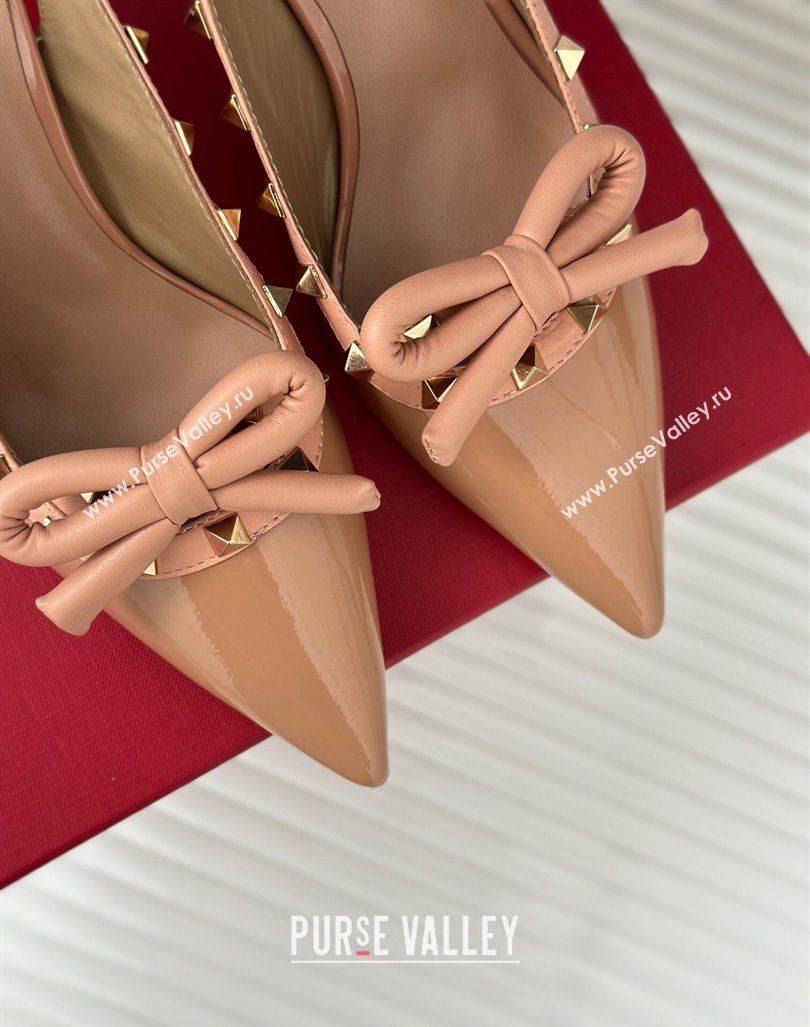 Valentino Rockstud Bow Slingback Pumps in Patent Calf Leather 6cm Dark Nude 2023 (MD-231214113)