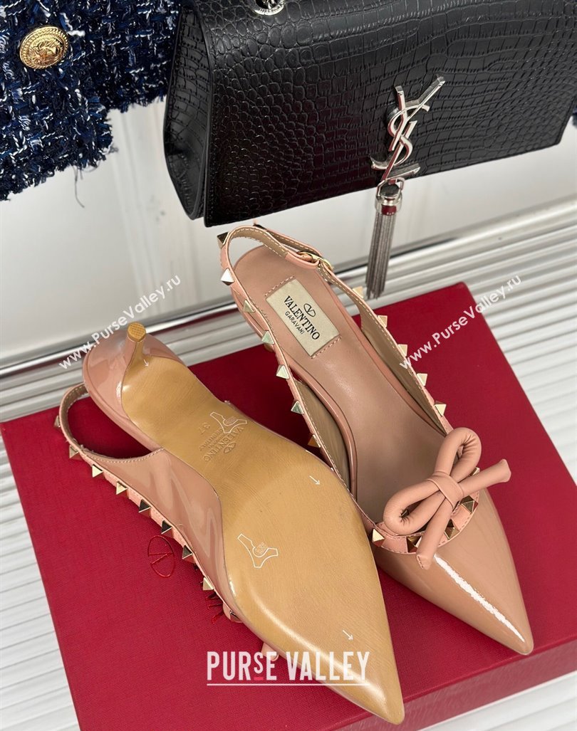 Valentino Rockstud Bow Slingback Pumps in Patent Calf Leather 6cm Dark Nude 2023 (MD-231214113)