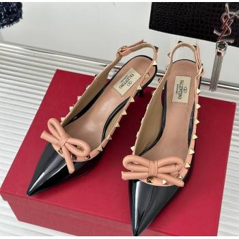 Valentino Rockstud Bow Slingback Pumps in Patent Calf Leather 6cm Black/Nude 2023 (MD-231214114)