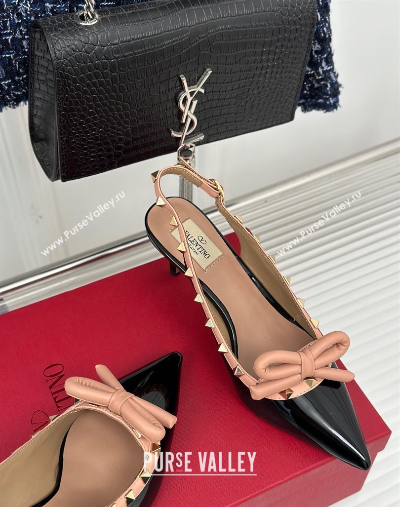 Valentino Rockstud Bow Slingback Pumps in Patent Calf Leather 6cm Black/Nude 2023 (MD-231214114)