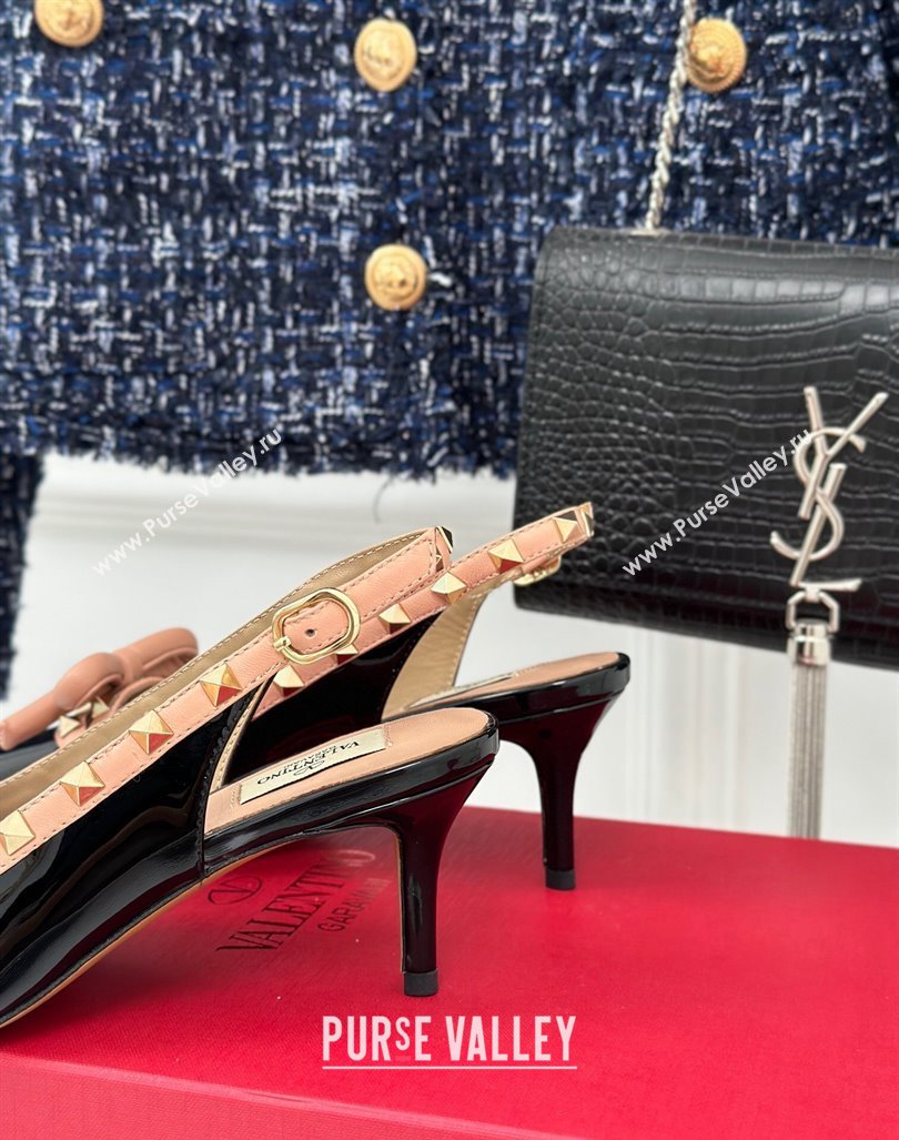 Valentino Rockstud Bow Slingback Pumps in Patent Calf Leather 6cm Black/Nude 2023 (MD-231214114)