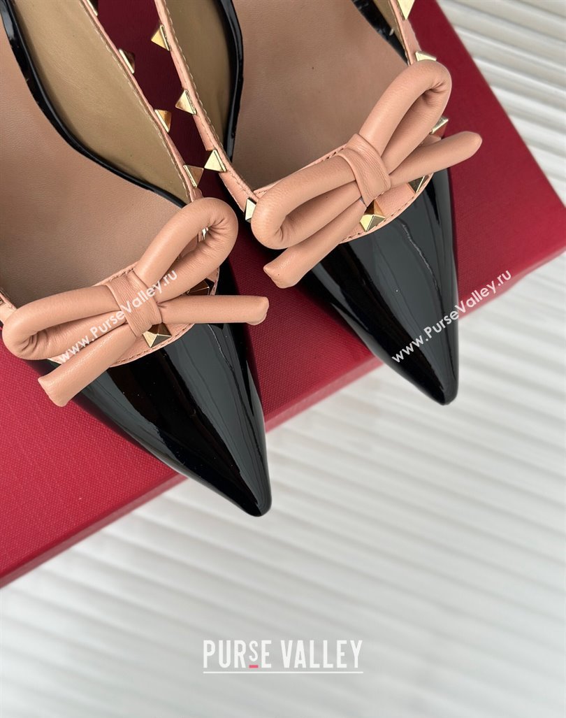 Valentino Rockstud Bow Slingback Pumps in Patent Calf Leather 6cm Black/Nude 2023 (MD-231214114)