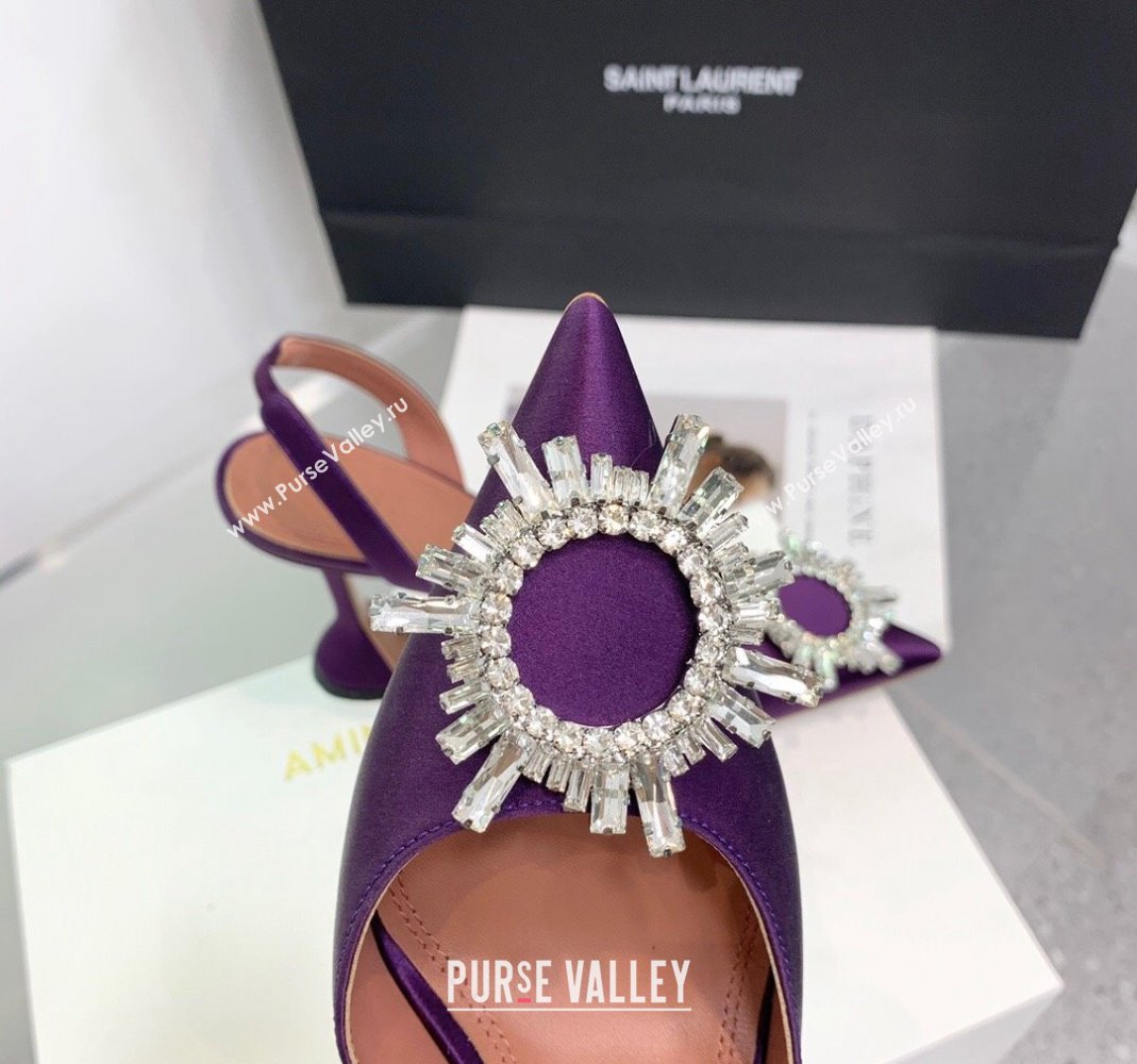 Amina Muaddi Begum Embellished Slingback Pumps 9.5 cm in Silk and Crystals Purple 2023 1214 (KER-231214072)