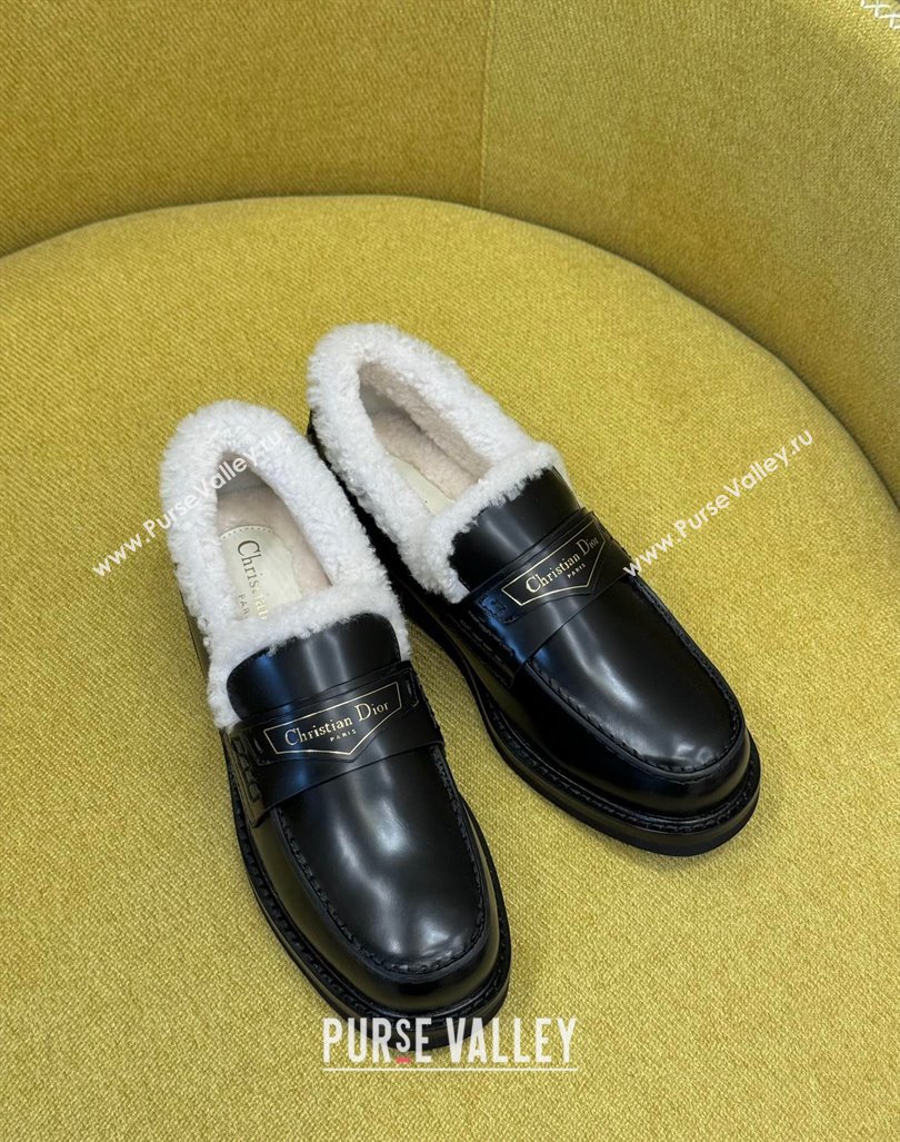 Dior Boy Loafers in Calfskin and Shearling Black Leather 2023 (SS-231214053)