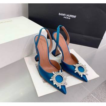 Amina Muaddi Begum Embellished Slingback Pumps 9.5 cm in Silk and Crystals Dark Blue 2023 1214 (KER-231214074)