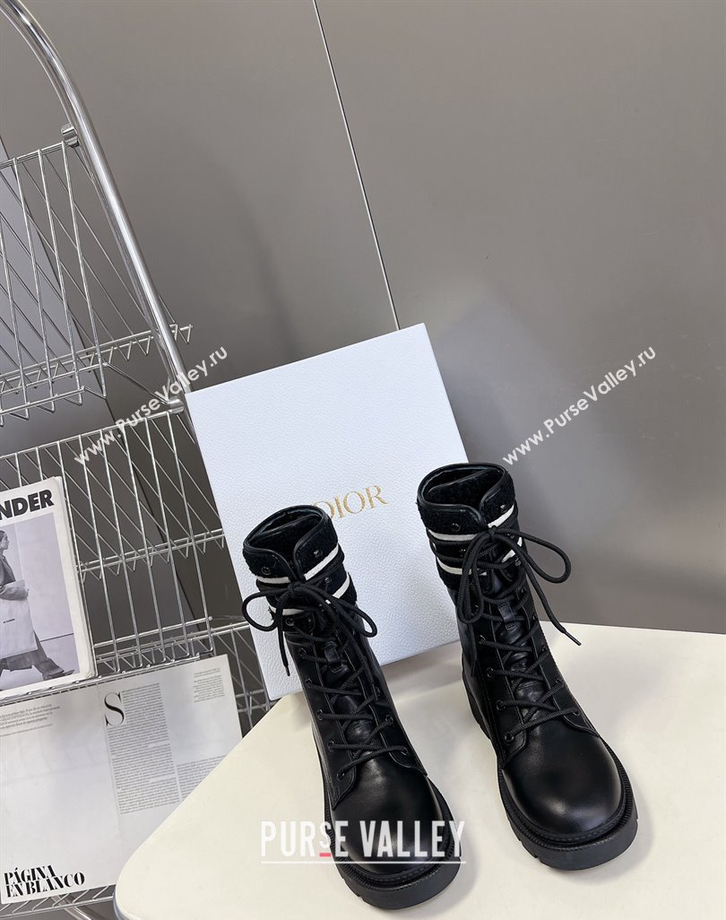 Dior D-Major Ankle Boots in Calfskin Leather and Wool Black 2023 (SS-231218113)