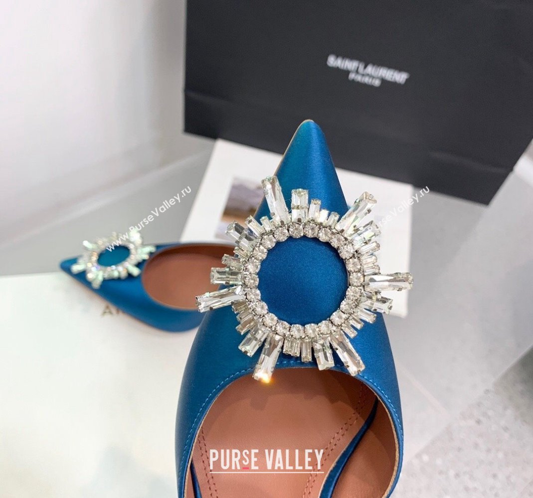 Amina Muaddi Begum Embellished Slingback Pumps 9.5 cm in Silk and Crystals Dark Blue 2023 1214 (KER-231214074)