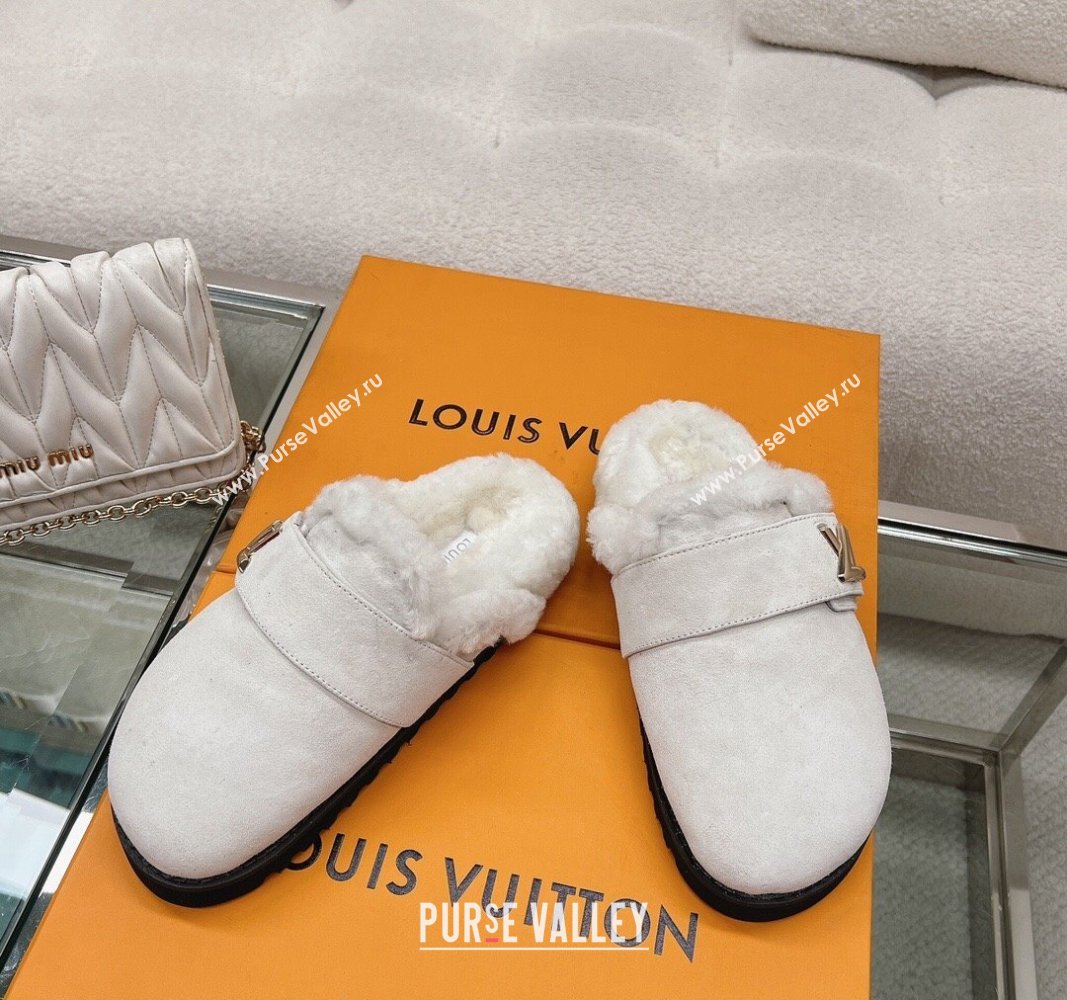 Louis Vuitton LV Cosy Flat Comfort Clog Mules in Suede Light Grey 2023 1AC6Z3 (MD-231218069)