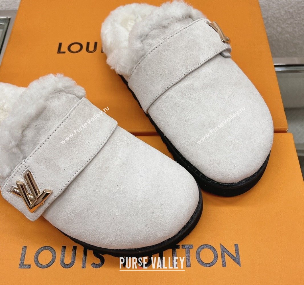 Louis Vuitton LV Cosy Flat Comfort Clog Mules in Suede Light Grey 2023 1AC6Z3 (MD-231218069)