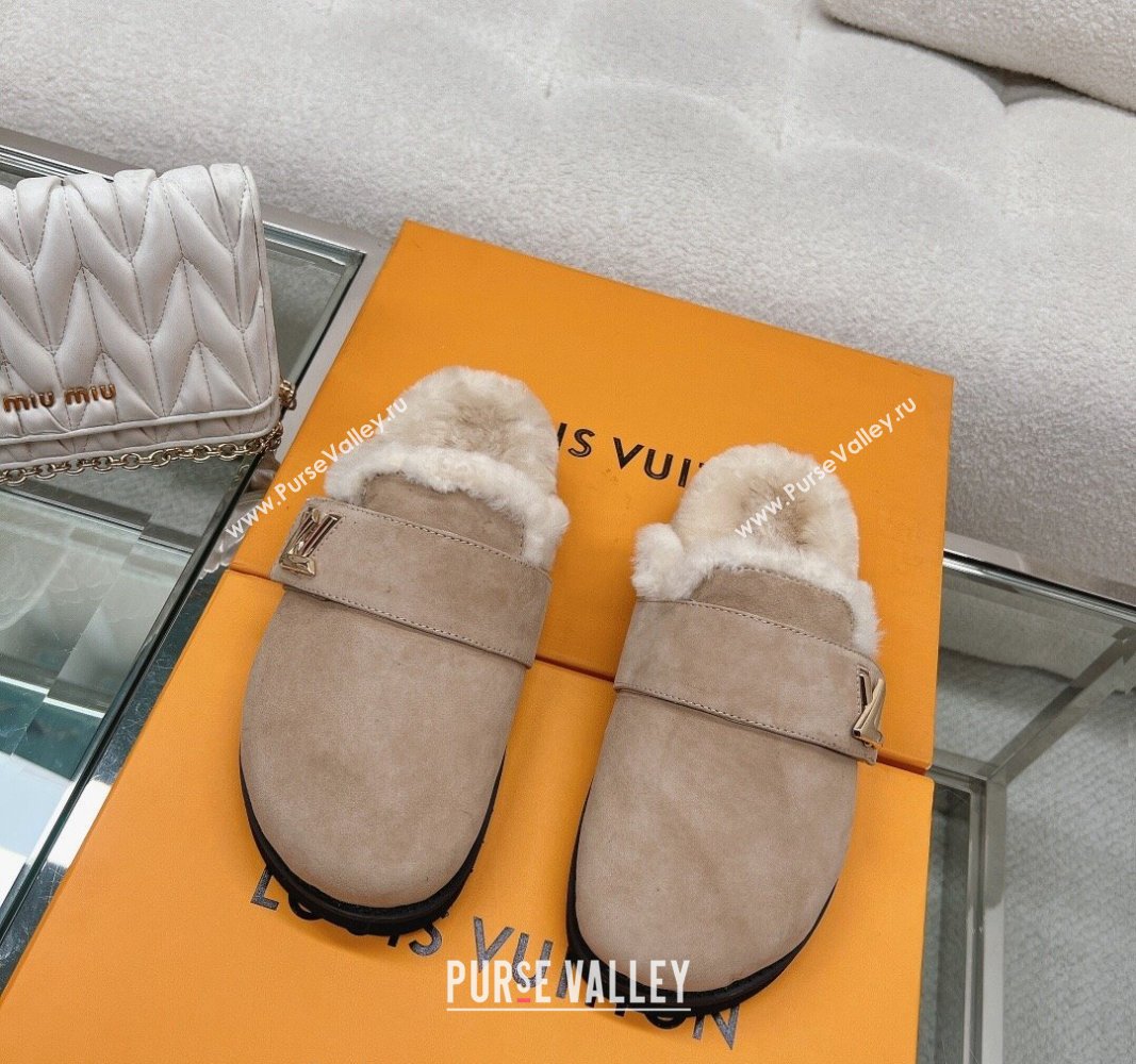 Louis Vuitton LV Cosy Flat Comfort Clog Mules in Suede Taupe Grey 2023 1AC6Z3 (MD-231218070)