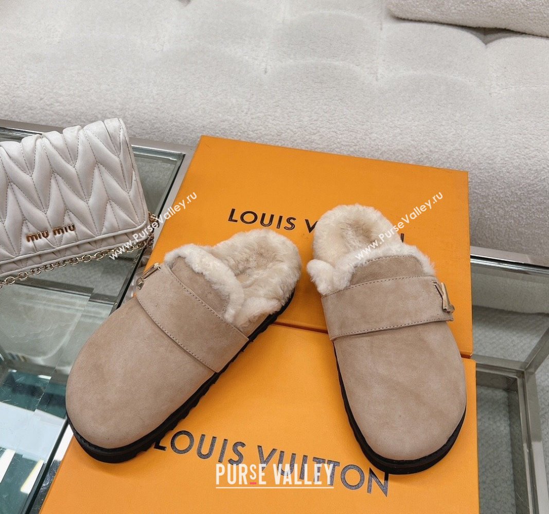 Louis Vuitton LV Cosy Flat Comfort Clog Mules in Suede Taupe Grey 2023 1AC6Z3 (MD-231218070)