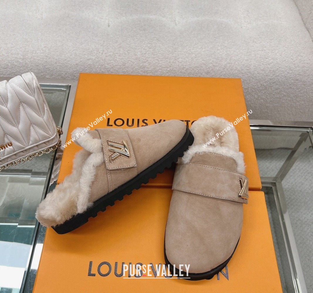 Louis Vuitton LV Cosy Flat Comfort Clog Mules in Suede Taupe Grey 2023 1AC6Z3 (MD-231218070)