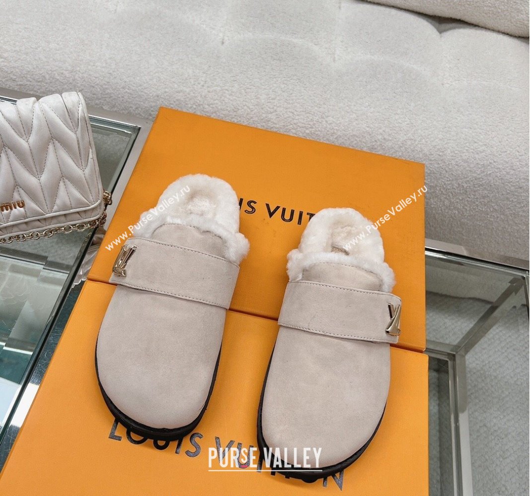 Louis Vuitton LV Cosy Flat Comfort Clog Mules in Suede Grey 2 2023 1AC6Z3 (MD-231218071)