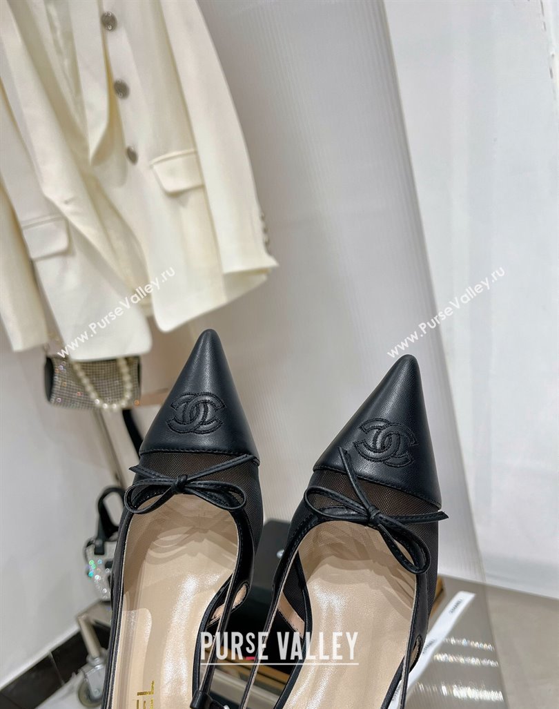 Chanel Slingback Pumps 6.5cm in Lambskin and Mesh Black 2023 CH121301 (ZN-231213001)