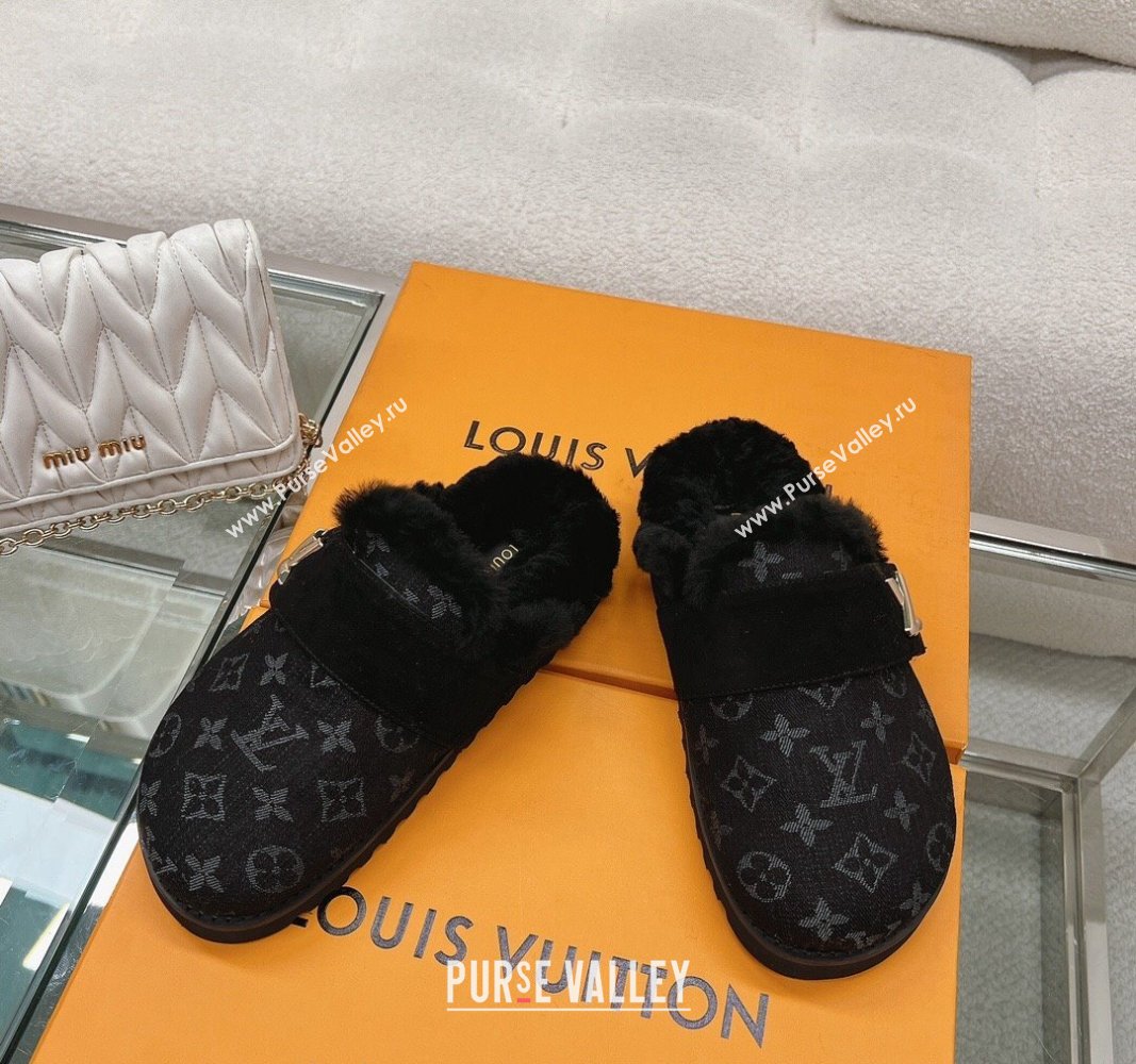 Louis Vuitton LV Cosy Flat Comfort Clog Mules in Black Monogram Denim 2023 1AC6Z3 (MD-231218072)