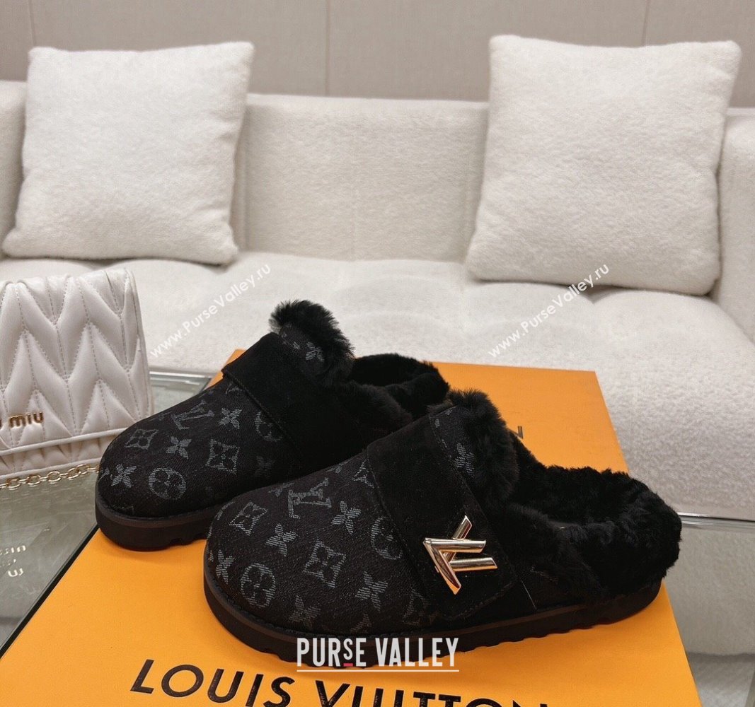 Louis Vuitton LV Cosy Flat Comfort Clog Mules in Black Monogram Denim 2023 1AC6Z3 (MD-231218072)