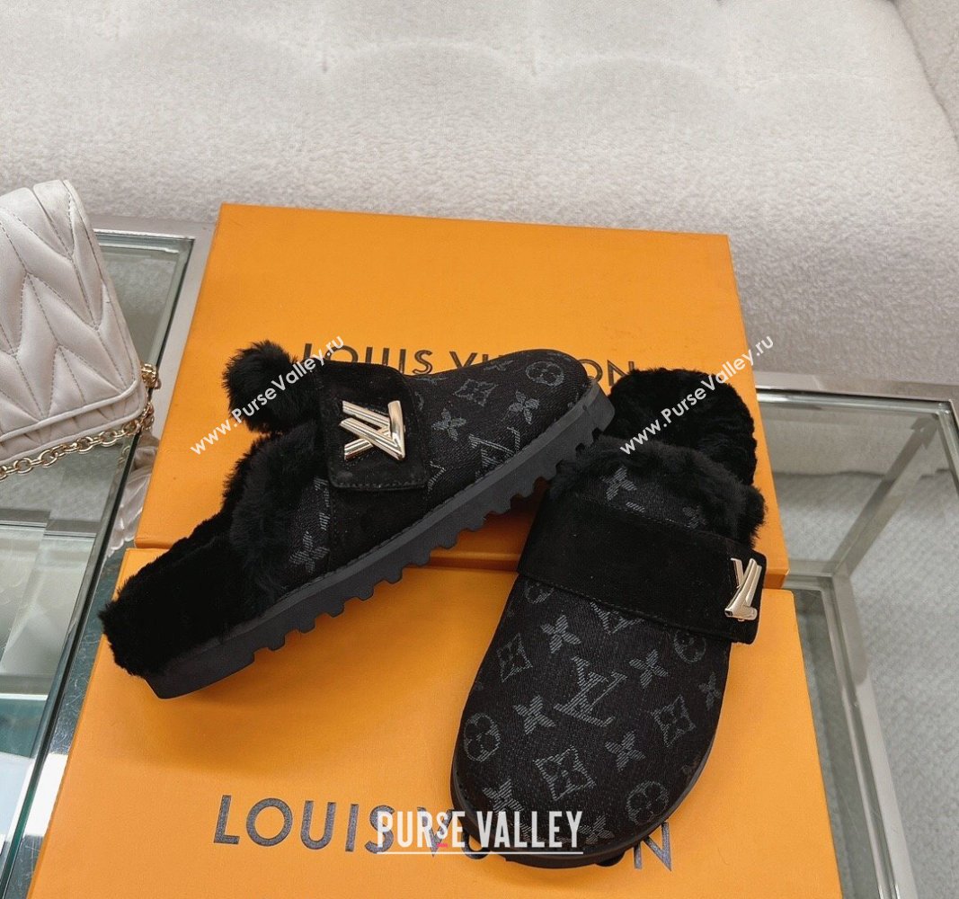 Louis Vuitton LV Cosy Flat Comfort Clog Mules in Black Monogram Denim 2023 1AC6Z3 (MD-231218072)