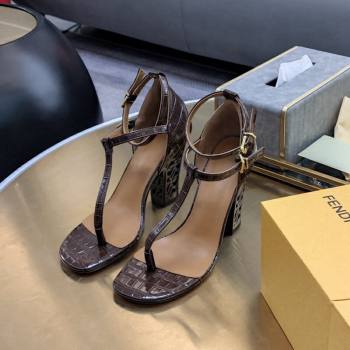 Fendi High Heel Sandals 9cm in Crocodile Embossed Leather Brown 2023 FE12151 (SS-231215078)