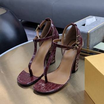 Fendi High Heel Sandals 9cm in Crocodile Embossed Leather Burgundy 2023 FE12151 (SS-231215079)