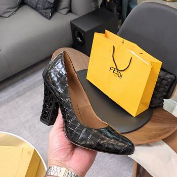 Fendi High Heel Pumps 9cm in Crocodile Embossed Leather Black 2023 FE12151 (SS-231215085)