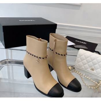 Chanel Calfskin Ankle Boots with CC Chain Beige 2023 CH121311 (SS-231213056)