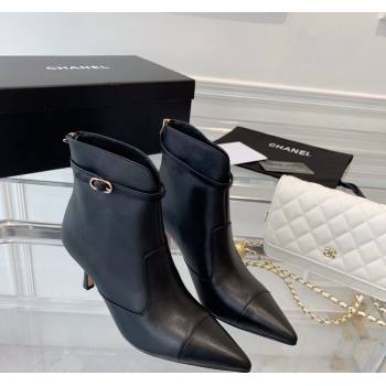 Chanel Calfskin Pointed Ankle Boots 7.5cm with Buckle Black 2023 CH121311 (SS-231213060)