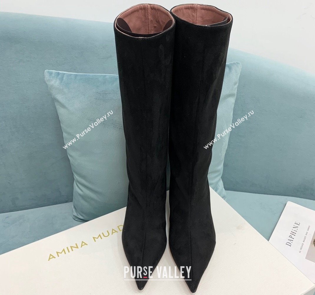 Amina Muaddi Fiona Medium Boots 6.5cm in Suede Black 2023 (KER-231214078)