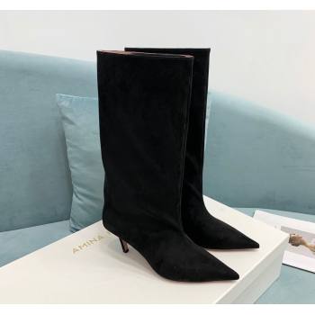 Amina Muaddi Fiona Medium Boots 6.5cm in Suede Black 2023 (KER-231214078)