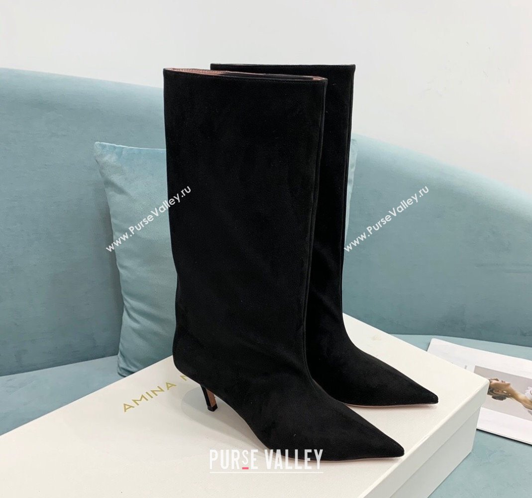 Amina Muaddi Fiona Medium Boots 6.5cm in Suede Black 2023 (KER-231214078)