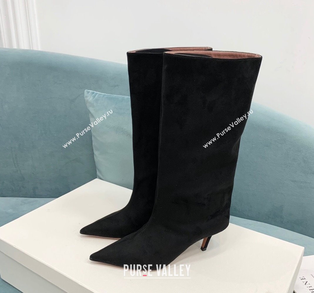 Amina Muaddi Fiona Medium Boots 6.5cm in Suede Black 2023 (KER-231214078)