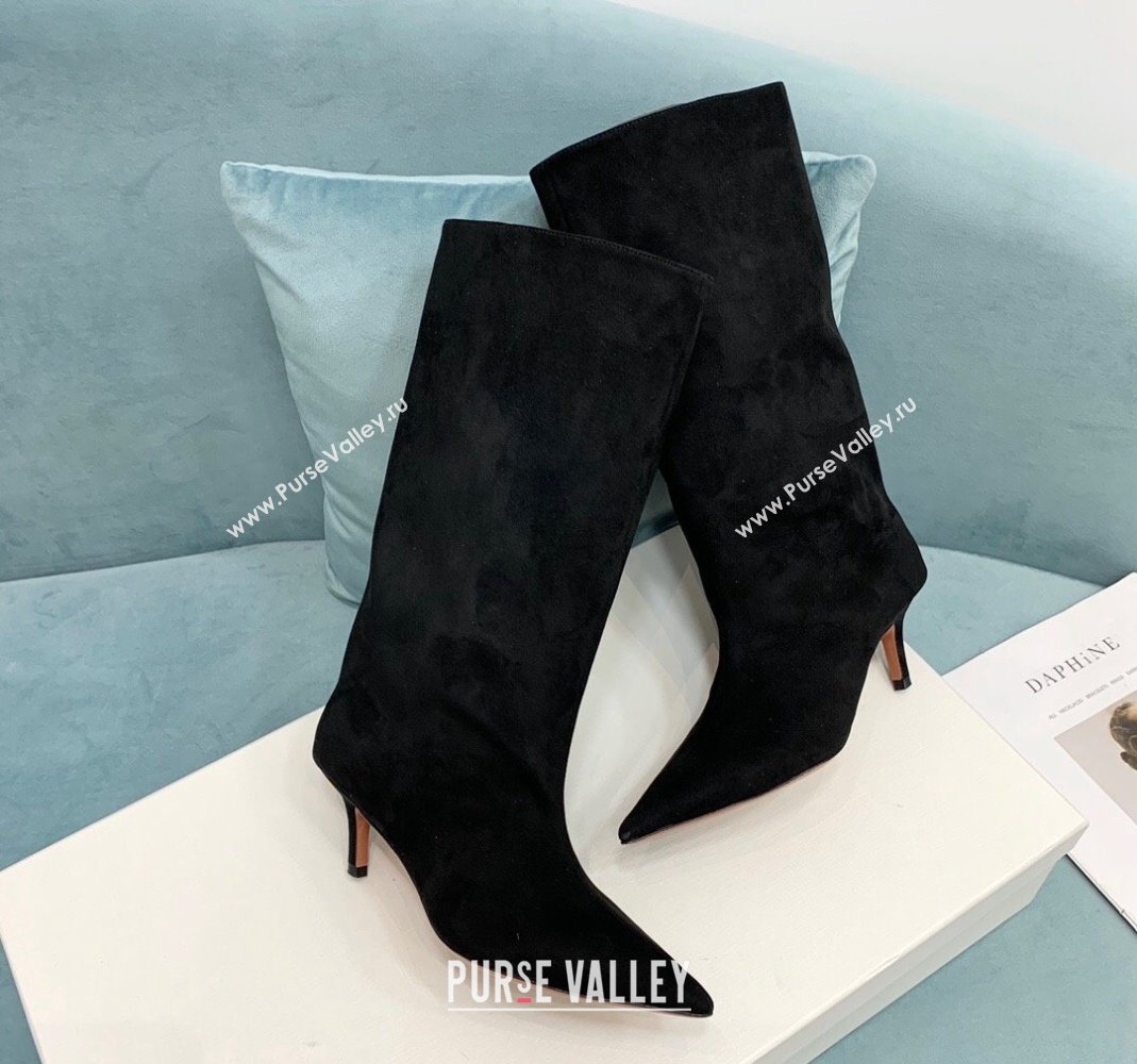 Amina Muaddi Fiona Medium Boots 6.5cm in Suede Black 2023 (KER-231214078)